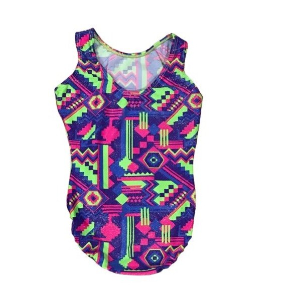 Girl's 8-10 Motion Wear Leotard Colorful w/ Sparkle Made in USA - Picture 2 of 2